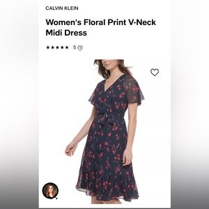 Calvin Klein Chiffon Floral V-Neck Short Flutter Sleeve Button Front Dress sz 16